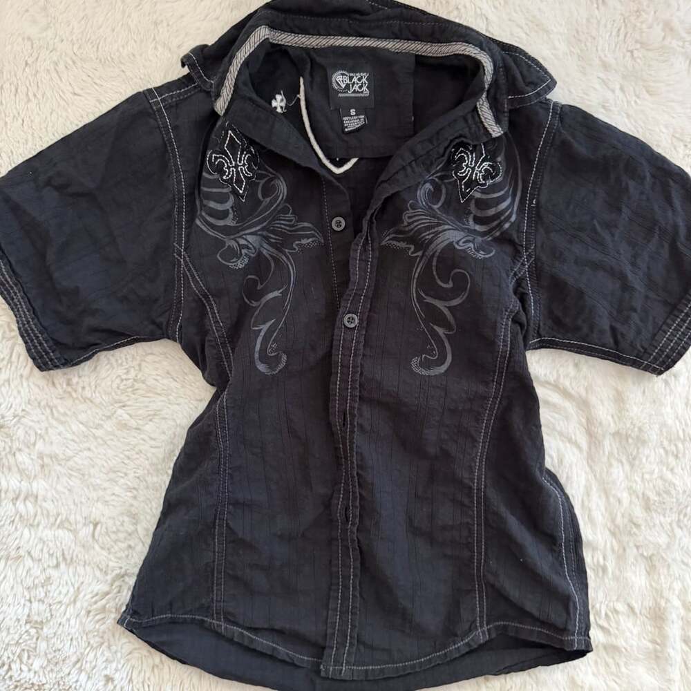 Black Jack Button-Up Shirt Size S Black Y2K Grunge Gothic